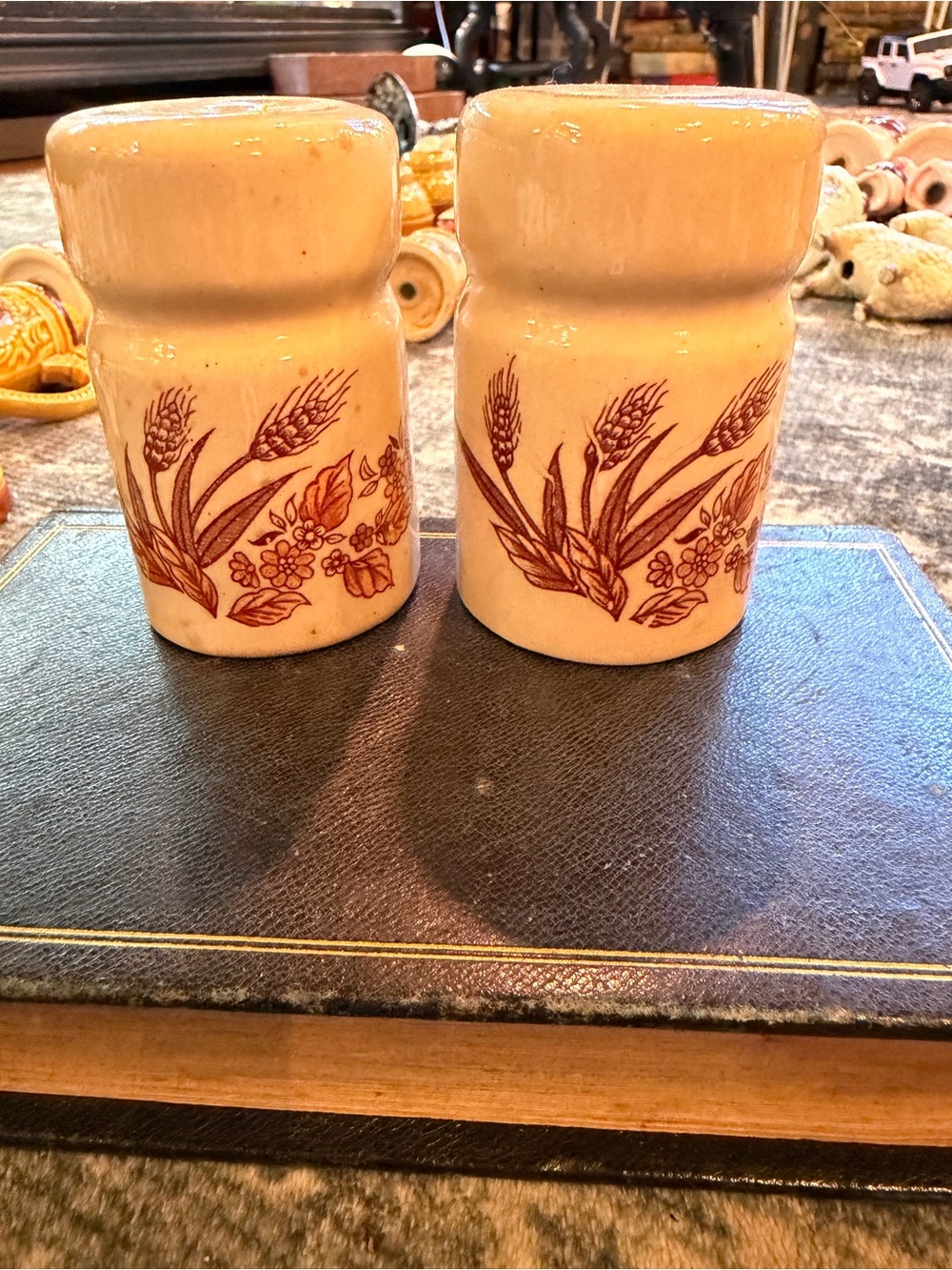 Vintage stoneware harvest wheat salt and pepper shakers